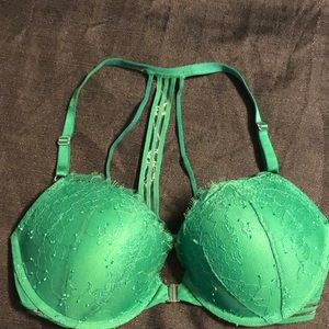 Green Front Close Bra with Back Detail